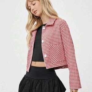 Red Plaid Women's Woven Woolen Jacket
